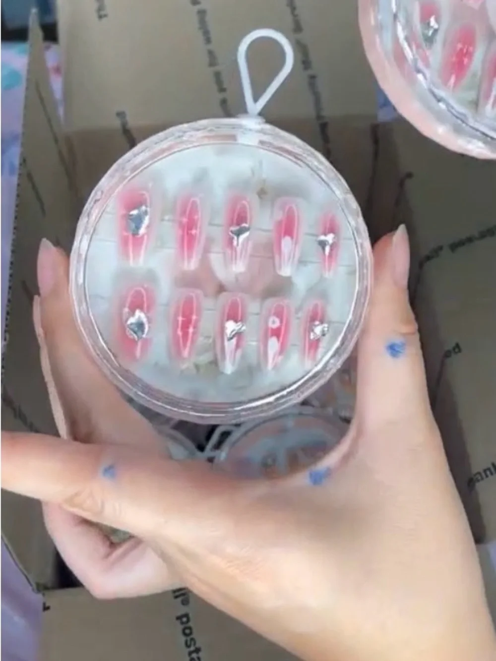 3 sets of Pastel Press-On Nail Set with Rhinestone Accents